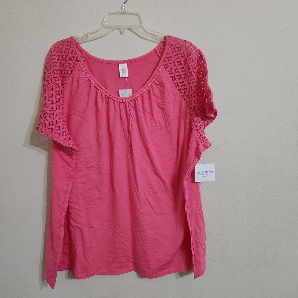 Liz Claiborne Short Sleeve Top, 2X, Pink